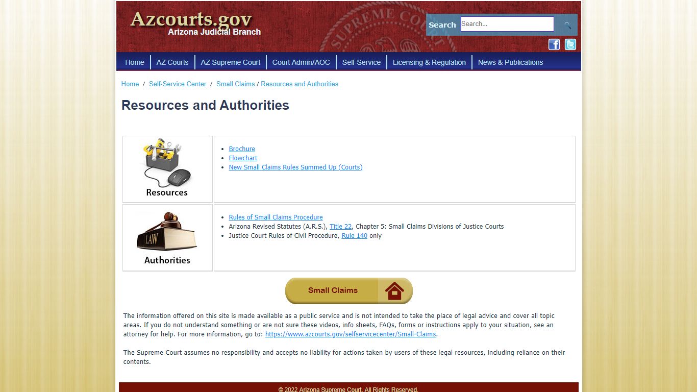 Small Claims Resources and Authorities - azcourts.gov